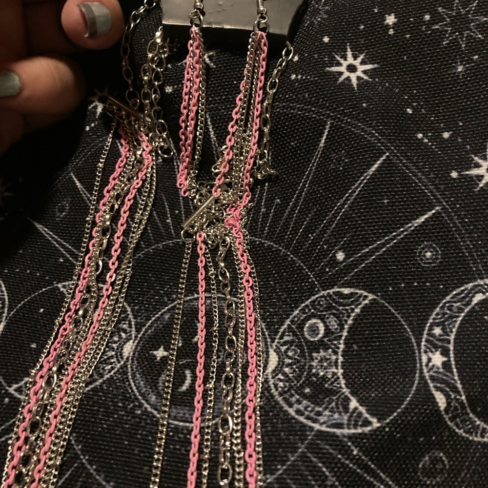 Pink and Silver Chain Earring’s with chain